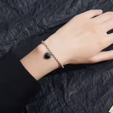 925銀飾&times;極簡黑愛心&times;串珠手環
