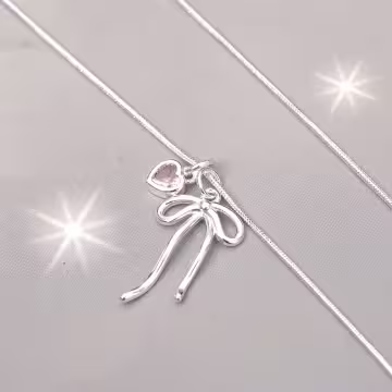 925銀飾&times;蛇骨蝴蝶結粉心&times;鎖骨項鍊