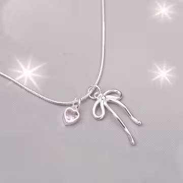 925銀飾&times;蛇骨蝴蝶結粉心&times;鎖骨項鍊
