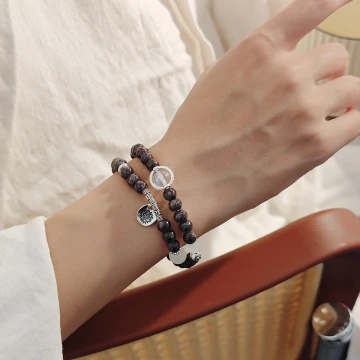 復古黑棕斑紋圖騰&times;雙層固定式串珠手鍊.avif