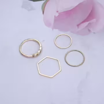 金色三角幾何×四套件戒指組