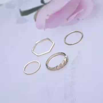 金色三角幾何×四套件戒指組