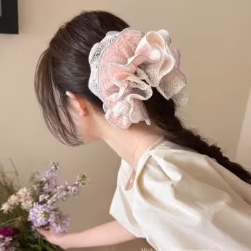 法式鄉村格紋蕾絲×大腸髮束×共二色