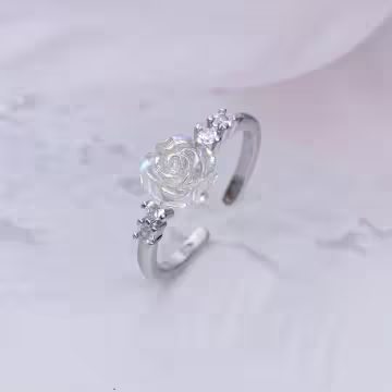 925銀飾&times;炫彩白玫瑰&times;開口戒指