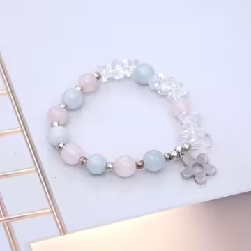 藍粉冰清小銀花&times;固定式串珠手鍊