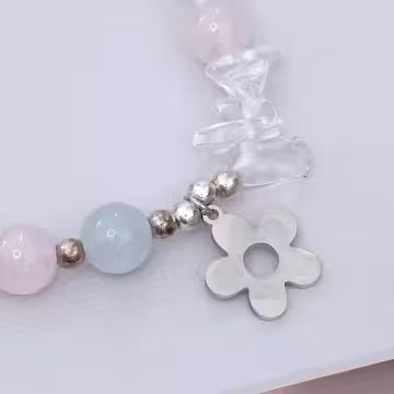 藍粉冰清小銀花&times;固定式串珠手鍊