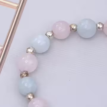 藍粉冰清小銀花&times;固定式串珠手鍊
