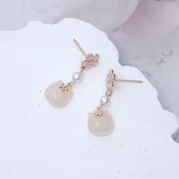 粉櫻貓咪&times;吊墜耳環
